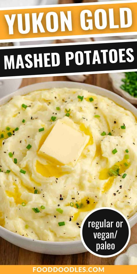 These Yukon Gold Mashed Potatoes are the ultimate side dish! Creamy and flavorful, this homemade mashed potatoes recipe uses gold potatoes for a rich and buttery texture. Perfect for family dinners or special occasions, they’re the best mashed potatoes you’ll ever make! You can make them traditionally with dairy or you can make them paleo, vegan, dairy-free and Whole30. via @easywholesome Healthy Yukon Gold Potato Recipe, Yukon Gold Potatoes Recipes, Yukon Gold Potato Recipe, Traditional Mashed Potatoes Recipe, Best Potato Side Dishes, Gold Mashed Potatoes, Homemade Mashed Potatoes Recipe, Gold Potato Recipes, Yukon Gold Mashed Potatoes