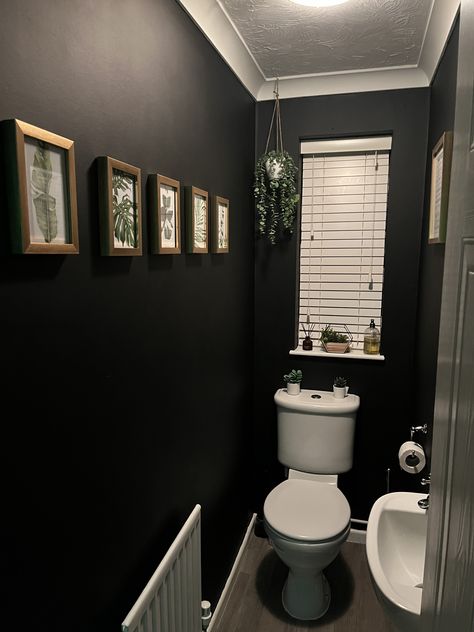 Dark Guest Toilet, Grey Downstairs Toilet, Dark Downstairs Toilet, Understairs Toilet, Kingston House, Guest Wc, Wc Design, Guest Toilet, Downstairs Toilet