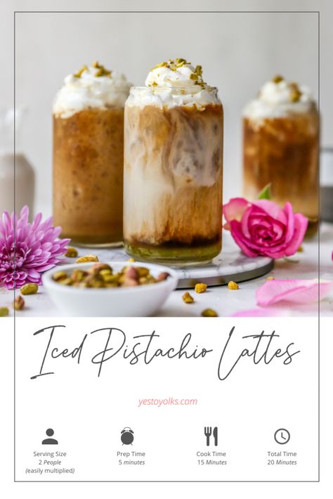 Iced Pistachio Lattes Pistachio Latte Recipe, Pistachio Coffee, Pistachio Latte, Syrup For Coffee, Pistachio Syrup, Coffee Treats, Pistachio Ice Cream, Pistachio Cream, Cocktail And Mocktail