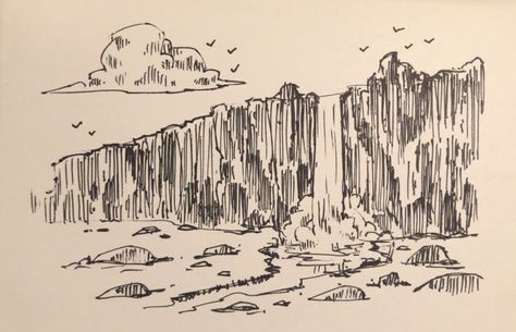 ‪#sketch #sketchbook #doodle #drawing #dailysketch #dailydoodle #dailydrawing #pen #ink #inksketch #moleskin #mikephillipsart 145/365 #landscape #environment #cliff #ridge #waterfall ‬ Cliff Face Drawing, Ridge Drawing Ideas, Cliff Drawing Reference, Waterfall Doodle, River Doodle, Cliff Sketch, Ridge Illustration, Ridge Drawing, Landscape Doodles