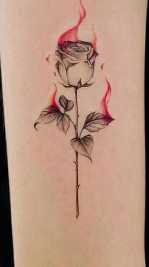 Burning Rose Tattoo Design, Flower Fire Tattoo, Flower On Fire Drawing, Burning Rose Drawing, Rose Fire Tattoo, Burning Flower Tattoo, Rose On Fire Drawing, Flame Rose Tattoo, Flower On Fire Tattoo