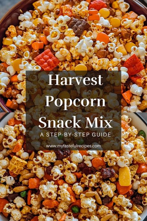 This Harvest Popcorn Snack Mix combines all your favorite fall flavors into one delicious bowl! Sweet, salty, and colorful, it's the perfect snack for back-to-school season, Thanksgiving, or any cozy autumn evening. Thanksgiving Popcorn, Harvest Popcorn, Popcorn Snack Mix Recipes, Popcorn Mix Recipes, Fall Popcorn, Fall Snack Mixes, Chocolate Dipped Pretzel Rods, Snack Mix Recipe, Salty Popcorn