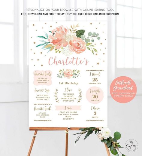 Marking Milestone Moments: First Birthday Signage Suggestions Birthday Signage, 1st Birthday Invitation Template, Birthday Milestone Board, First Birthday Posters, Milestone Pictures, Baby's First Birthday, Milestone Poster, Birthday Milestone, 2nd Birthday Invitations