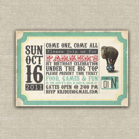 circus ticket invite Inviting Card, Circus Birthday Invitations, Circus Invitations, Vintage Ticket, Ticket Design, Carnival Birthday, Circus Birthday, Circus Theme, Circus Party