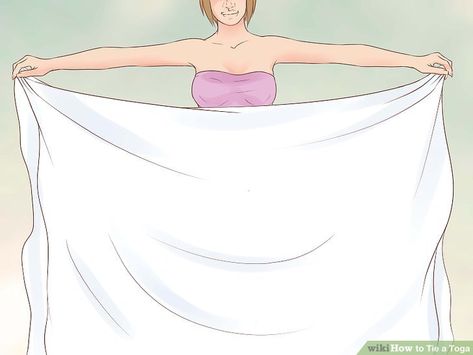 4 Ways to Tie a Toga - wikiHow Diy Toga Costume For Women Sheet, Toga Styles, Diy Toga Costume For Women, Toga Party Costume Diy, How To Tie A Toga, How To Make A Toga, Toga Costume Diy, Toga Outfits, Toga Party Costume