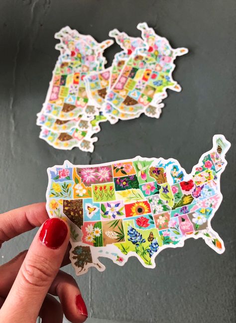 US State Flowers Sticker by thewheatfield on Etsy Sticker Collage, Katie Daisy, Compass Art, State Flowers, Garden Illustration, Acrylic Artwork, Blog Design, Inspirational Wall Art, Floral Illustrations