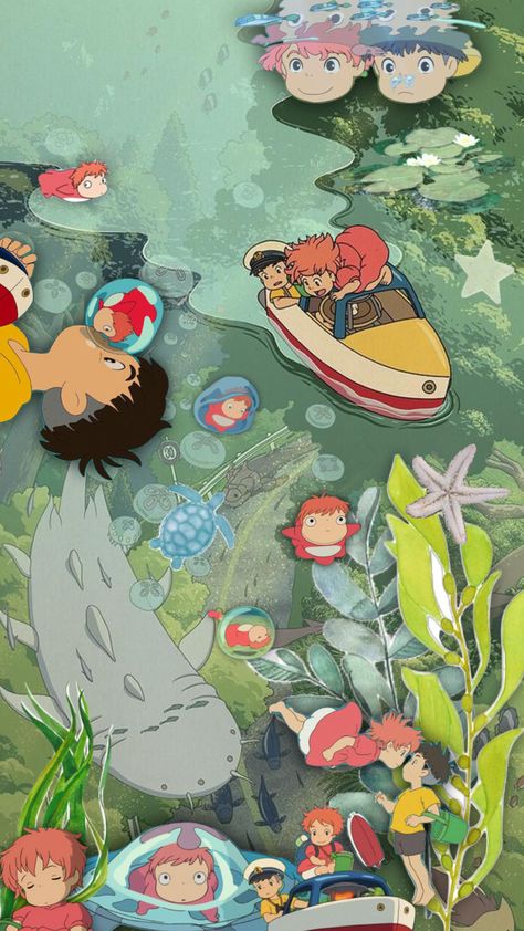 Ponyo And Sasuke Wallpaper, Save The Ocean Posters, Ponyo Background, Ponyo Wallpapers Iphone, Ponyo Aesthetic Wallpaper, Ponyo Ocean, Ponyo Lockscreen, Yohan Sign, Ponyo Wallpapers