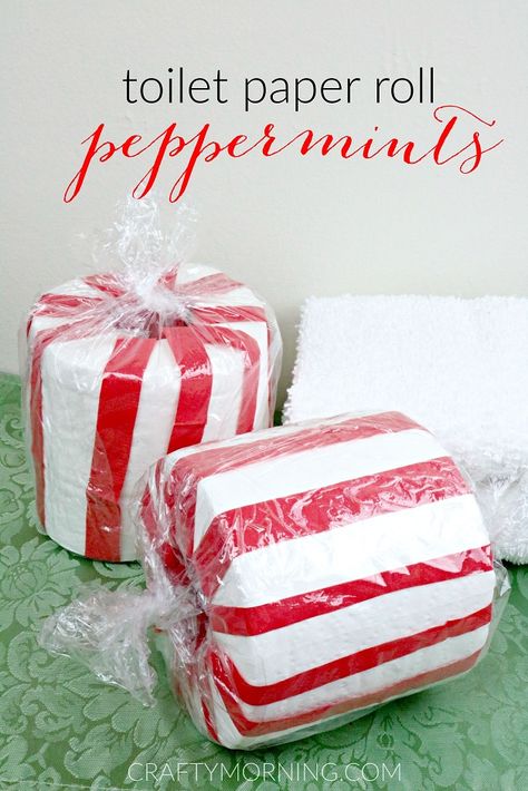 Toilet Paper Roll Peppermint Decor - Crafty Morning Peppermint Decor, Gingerbread Christmas Decor, Peppermint Christmas, Christmas Crafts For Adults, Christmas Bathroom, Christmas Paper Crafts, Christmas Parade, Christmas Decorations Diy Outdoor, Diy Christmas Decorations Easy