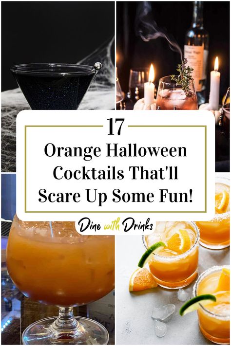 Collage of 4 orange halloween cocktails. Orange Cocktails Halloween, Pumpkin Cocktail Recipes, Drink Essentials, Get Ready For Halloween, Orange Cocktails, Dried Oranges, Halloween Cocktails, Halloween Orange, Ready For Halloween