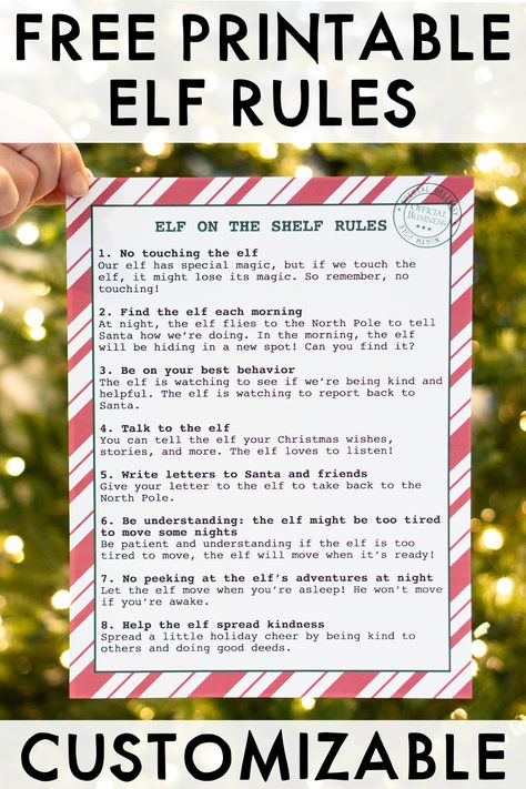 Free Printable Elf On The Shelf Props, Elf On The Shelf Rules, Elf On Shelf Notes, Elf Rules, Family Binder Printables, Elf On The Shelf Printables, Printable Elf On The Shelf, Printable Props, Elf Yourself