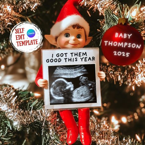 Funny Pregnancy Announcement Christmas Digital Instant Download Baby Announcement Christmas Funny Elf On The Shelf Pregnancy Reveal Editable Christmas Tree Pregnancy Announcement, Gender Reveal Ideas For Twins, Baby Announcement December, December Baby Announcement, Pregnancy Announcement Board, One More To Adore, Twins Baby Girl, Twins Pregnancy Announcement, Unique Gender Reveal Ideas