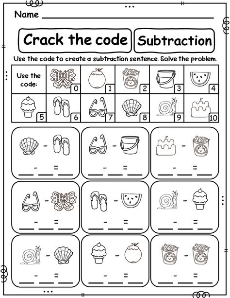 fun math worksheets 1st grade Fun Math Worksheets 2nd Grade, Subtraction Activities For Grade 2, Math Worksheets For Kids, Summer Math Activities, Homeschool Curriculum Planning, Fun Math Worksheets, Summer Worksheets, Math Practice Worksheets, Subtraction Activities