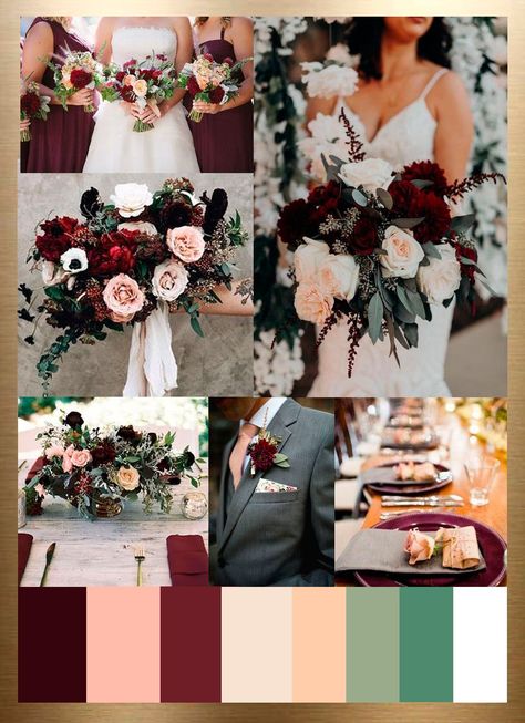 Wine Red And Pink Wedding, Burgundy Wedding Color Scheme, Wine Color Themed Wedding, Spring Wedding Flowers Bouquet Peonies, Champagne And Burgundy Wedding Flowers, Wine Red And Blush Pink Wedding, Wine Color Wedding Decorations, Evening Wedding Color Palette, Wine And Champagne Wedding Colors