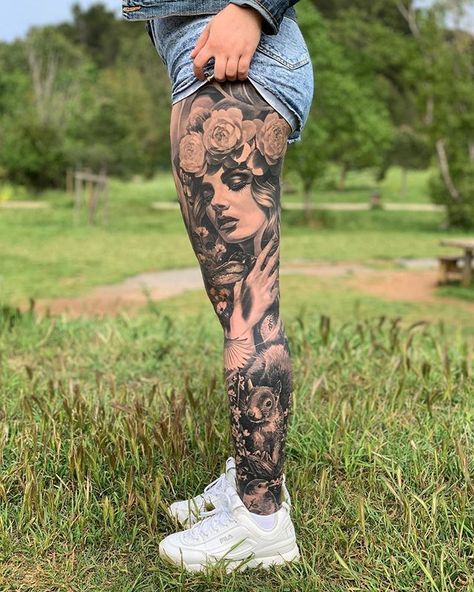 Wörter Tattoos, Full Leg Tattoos, Leg Tattoos Women, Leg Sleeve Tattoo, Leg Sleeves, Dope Tattoos, Piercing Tattoo, Lower Back Tattoos, Leg Tattoos