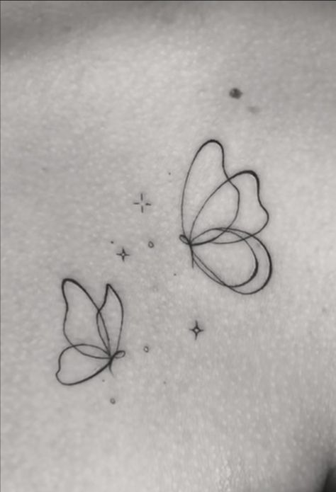 Side Tattoo Butterfly, Lil Butterfly Tattoo, Butterfly Tattoo Add On, Angel Wings And Butterfly Tattoo, Dancing Butterfly Tattoo, First Tattoo Ideas Butterfly, Meaningful Tattoos For Siblings, Butterfly Tattoo Ideas Female, Sideways Butterfly Tattoo