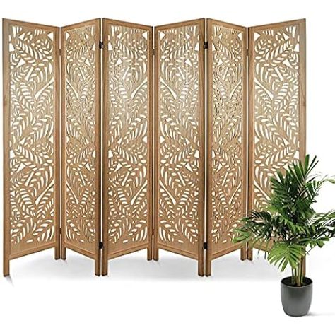 Amazon.com - ECOMEX 6 Panel Cutout Room Divider Fully Assembled 5.6Ft Wooden Room Divider and Folding Screens, Carved Room Divider Screen Wall Partition for Home Office Restaurant Bedroom, Wood Color Partition Room Dividers, Wall For Bedroom, Freestanding Room Divider, Wood Partition, Fabric Room Dividers, Portable Room Dividers, Bamboo Room Divider, Wood Room Divider, 4 Panel Room Divider