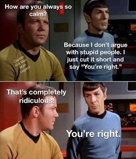 A Wife, a Mom, & More! : How Are You Always So Calm? Star Trek Jokes, Trekking Quotes, Star Trek Meme, Spock And Kirk, Punny Jokes, Star Trek Funny, Star Trek Images, Star Trek Art, Demotivational Posters