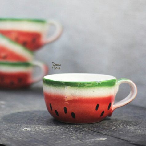 Watermelon Wallpaper, Coffee Mugs Funny, Indian Traditional Paintings, Watermelon Art, Miniature Pottery, Juicy Watermelon, Watermelon Designs, Tiny Treats, Mugs Funny