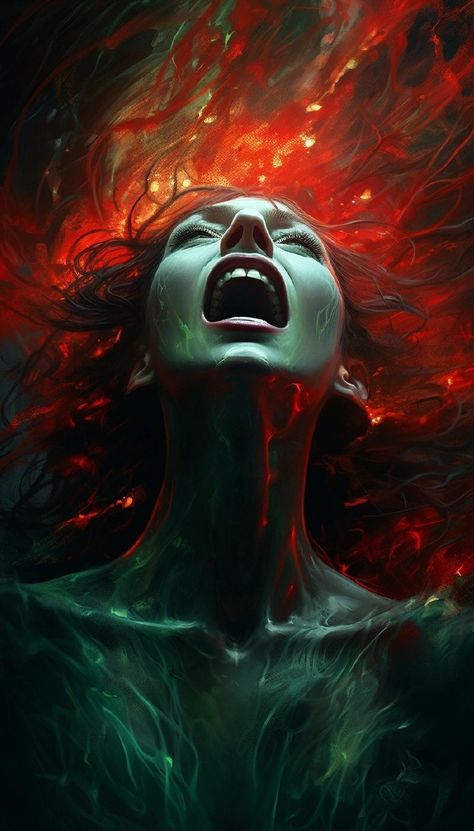 "Scream in the Sky: Expressing inner turmoil through art." Inner Turmoil Art, Screaming Woman Art, Screaming At The Sky, Screaming Woman Photography, Screaming Lady Painting, Angry Woman Painting, A Portrait Of A Lady On Fire, Inner Turmoil, Sky Art