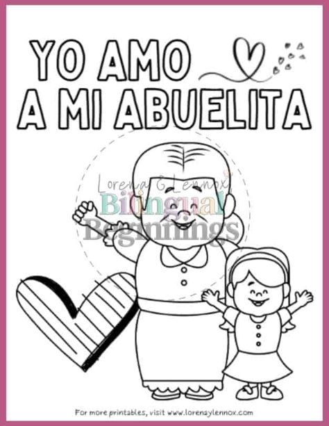 Grandma Coloring Pages, Spanish Crafts, Spanish Mothers Day, Spanish For Kids, Mothers Day Coloring Pages, Mother's Day Printables, Prek Classroom, Grandmas Mothers Day Gifts, Printables Free Kids