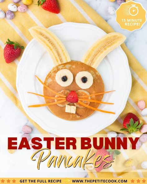 Easy Easter Food Ideas, Easter Finger Food, Bunny Pancake, Easter Pancakes, Easter Bunny Pancakes, Easter Bunny Food, Easter Food Ideas, Bunny Pancakes, Easy Banana Pancakes