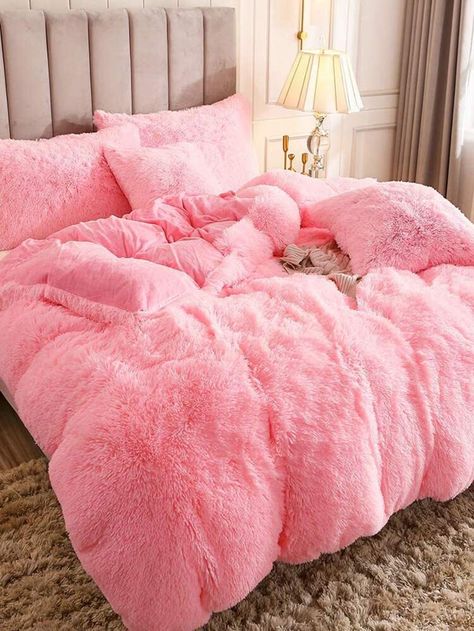 Takken Decor, Fluffy Duvet, Pink Comforter, Work Space Decor, Fluffy Blankets, Bedroom Headboard, Pink Bedding, Bed Sets, Pink Room