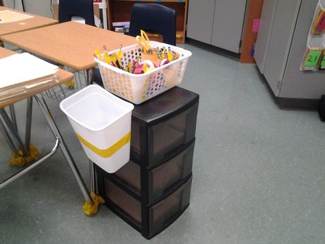 Group supply stations. Trash can, paper, and supplies for interactive notebooks. Math classroom. Elementary Science Fair Projects, Classroom Lesson Plans, Math Interactive Notebook, Classroom Layout, Class Organization, 3rd Grade Classroom, School Related, Classroom Supplies, Teacher Organization