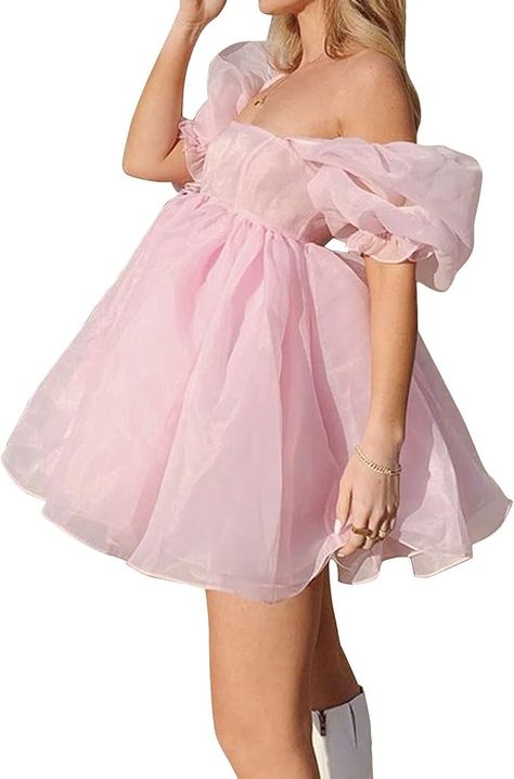 Amazon.com: Pejihota Womens Off-Shoulder Ruffled Fluffy Short-Sleeved Mesh Party Mini Princess Dress (M, Pink) : Clothing, Shoes & Jewelry Short Fluffy Dress, Fluffy Pink Dress, Mini Princess Dress, Pink Short Dress, Short Princess Dress, Fluffy Dress, Outing Outfit, Pink Clothing, Pink Dress Short