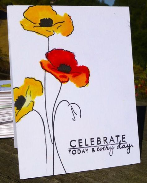 Bottle Art Design, Easy Crafts For Adults, Easy Bottle Art, Painted Poppy, Painted Poppies, Poppy Cards, Watercolor Birthday Cards, Altenew Cards, Watercolor Birthday