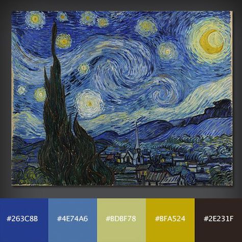 10 Free Color Palettes From 10 Famous Paintings | Design Shack Famous Art Coloring, Famous Pictures, Most Famous Paintings, Color Palette Challenge, Famous Paintings, Edvard Munch, Van Gogh Art, Starry Night Van Gogh, Classic Paintings