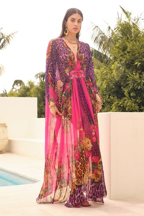 Buy Purple Chiffon Crystal Embellished V Neck Sapphire Printed Kaftan For Women by Zariaah Online at Aza Fashions. Latest Kaftan Designs, Kaftan Pattern, Chiffon Kaftan, Long Kaftan Dress, Kaftan For Women, Purple Princess, Kaftan Tops, Printed Kaftan, Kaftan Designs