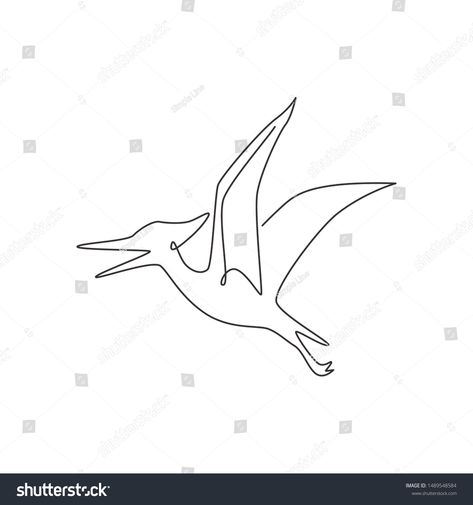 One continuous line drawing of aggressive pterodactyl prehistory animal for logo identity. Dinosaurs mascot concept for prehistoric museum icon. Single line draw design vector illustration #Ad , #spon, #animal#prehistory#logo#Dinosaurs Pterodactyl Tattoo Outline, Small Pterodactyl Tattoo, Cute Pterodactyl Tattoo, Cute Pterodactyl Drawing, Teradactyl Drawing, One Line Dinosaur Tattoo, Pterodactyl Tattoo Cute, Line Drawing Dinosaur, Dinosaur Line Drawing