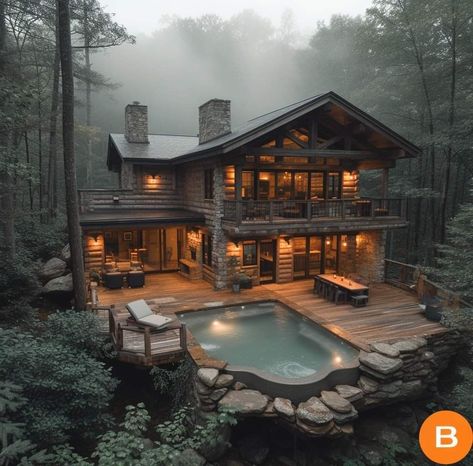 Bloxburg Cabin House, Forest House Architecture, Cozy Cabin House, Modern Cabin Exterior, Lodge Exterior, Cabin Style Homes, Mountain Dream Homes, Dream House Aesthetic, Woodland House