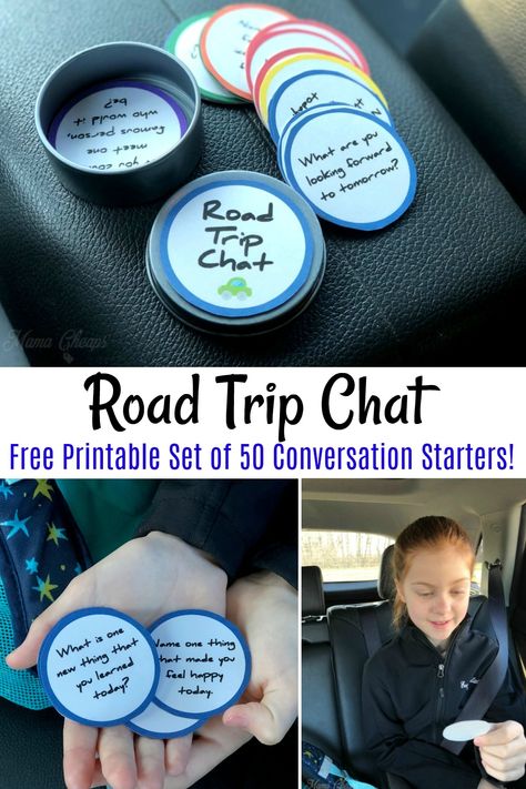 Check out this free printable!! Printable Road Trip Game – 50 Conversation Starters https://www.mamacheaps.com/printable-road-trip-game/ #familytravel #diy #printable Printable Road Trip Games, Printable Road, Kids Travel Activities, Road Trip Activities, Voyage New York, Road Trip Snacks, Road Trip Packing, Road Trip Games, Road Trip With Kids