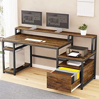 Amazon.com: Gaming Desk With Storage Meja Industrial, Small Room Desk, Office Desk With Hutch, Desk With File Drawer, Printer Cabinet, Monitor Shelf, Printer Shelf, Best Home Office Desk, Large Computer Desk