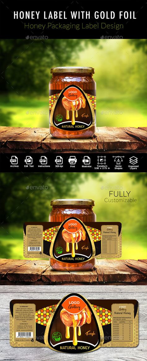 Honey Pictures, Honey Label Design, Brochure Food, Honey Logo, Honey Label, Brochure Design Creative, Label Packaging, Honey Packaging, Packaging Template Design