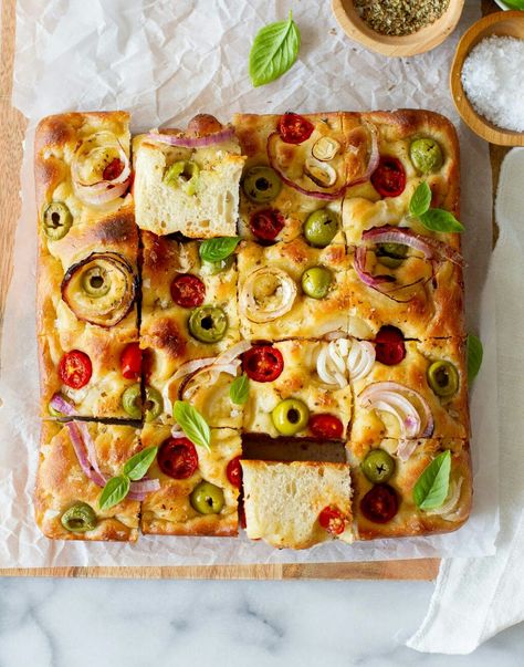 Foccacia Food Photography, Onion Focaccia, Cookbook Inspiration, Focaccia Bread Recipe, Focaccia Recipe, Bread Art, Focaccia Bread, Coffee Cakes, Italian Bread