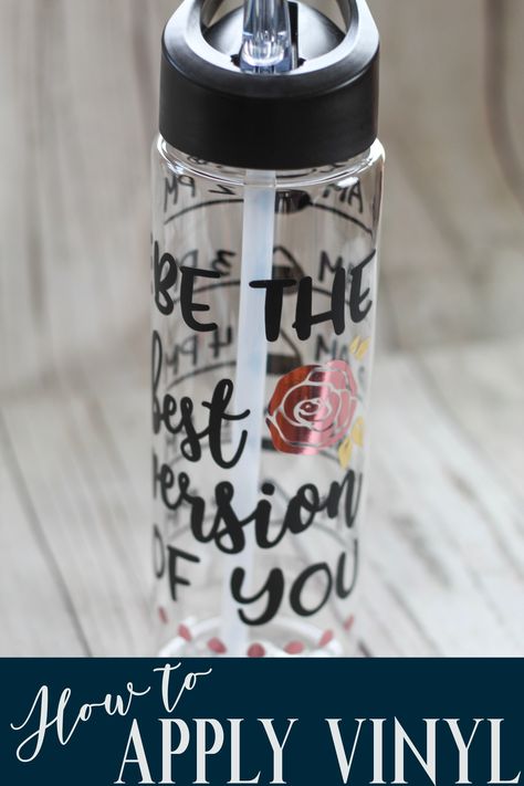 Watch me apply vinyl to this water bottle where I give you tips and tricks to help! Use your Cricut to cut this decal. Vinyl On Plastic Water Bottle Diy, Diy Water Bottle, Be The Best Version Of You, List Of Tools, Cricut Projects Beginner, Sports Water Bottle, Sports Water, Vinyl Transfer, Cameo Projects