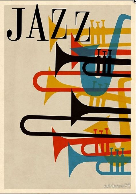 jazz music spirit sax trumpet horn saxophone french beatnik vintage retro hip hep 1950s 50s poster graphic 1950's 50's red blue yellow black festival Arte Jazz, Poster Grafico, 동화 삽화, Jazz Poster, Jazz Art, Jazz Festival, Album Cover Art, Poster Retro, Festival Posters