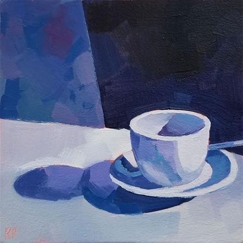 Monochromatic Art Painting, Monochromatic Painting Ideas, Rachel Petruccillo, Coffee Cup Painting, Monochromatic Drawing, Every Day Objects, Monochromatic Illustration, Monochromatic Artwork, Cup Painting