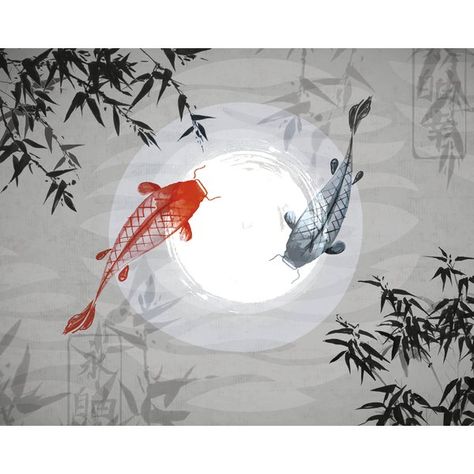 Create a stunning feature wall in any room of your home with the Wandar 3.5m x 2.8m Wallpaper Wall Mural. Enjoy the tranquil calm of this traditional Japanese painting style mural of red and black koi carps hand drawn on vintage rice paper. Wallpaper Walls Bedroom, Watercolor Koi Fish, Art Vampire, Abstract Forest, Koi Watercolor, Dengeki Daisy, Texture Wall, Asian Home Decor, Japanese Koi