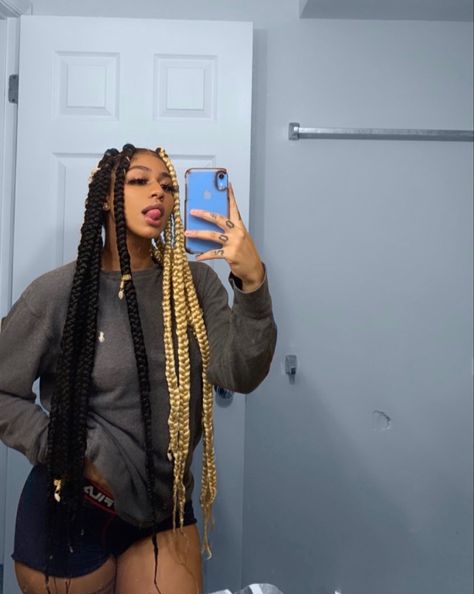 Blonde Jumbo Braids, Blonde Braiding Hair, Blonde Box Braids, Big Braids, Big Box Braids Hairstyles, Jumbo Box Braids, Black Ponytail Hairstyles, Cute Box Braids Hairstyles, Twist Braid Hairstyles