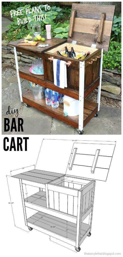 Diy Grill Cart, Portable Bar Cart, Grill Diy, Bar En Plein Air, Wooden Bar Cart, Bar Portable, Diy Bar Cart, Grill Cart, Diy Outdoor Bar