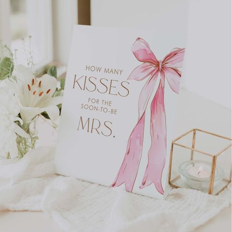 She's tying the knot Guess How Many Kisses Pedestal Sign Yacht Wedding, Bridal Shower Planning, Bridal Shower Game, Dusty Blue Weddings, Tying The Knot, Bridal Brunch, Bridal Shower Theme, Bridal Shower Games, Tie The Knots