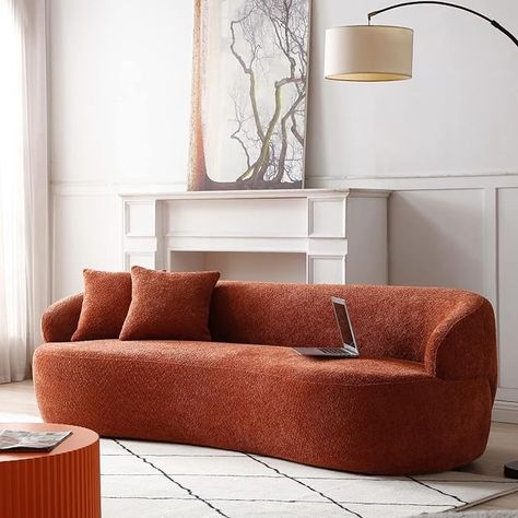 Amazon.com: JUSTONE Mid Century Modern Curved Living Room Sofa, 3-Seat Boucle Fabric Couch for Bedroom, Office, Apartment,Orange : Home & Kitchen Dining Couch Seating, Orange Sofas, Boucle Couch, Modern Curved Sofa, Sofa With Pillows, Pillows For Living Room, Fabric Couch, Sofa For Living Room, Bedroom Couch