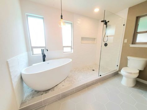 Large Shower With Bathtub Inside, Shower With Free Standing Tub Inside, Shower With Bathtub Inside, Shower And Tub Side By Side, Shower With Bathtub, Shower Window, Stone Edge, Bathroom 2024, Master Suite Bathroom