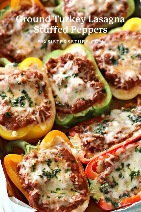 Ground Turkey Lasagna Stuffed Bell Peppers Recipe Ground Turkey Lasagna, Lasagna Stuffed Peppers, Ground Turkey Stuffed Peppers, Vegetarian Taco, Cozy Winter Recipes, Turkey Lasagna, Taco Stuffed Peppers, Ground Turkey Tacos, Stuffed Peppers Turkey