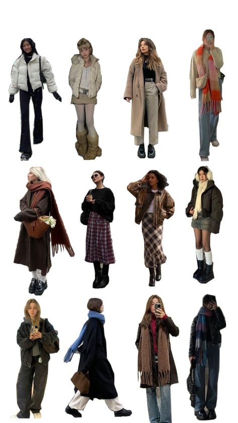 Outfit ideas for winter/fall ❄️🍁 Winter Wardrobe Inspiration, Brown Argyle Cardigan Outfit, 90s New York Winter Fashion, Winter Aesthetic Clothing, 1990s Winter Outfits, Rainy Day Outfit Outdoors, Winter In Poland Outfits, Winter Flea Market Outfit, Easy Cold Weather Outfits