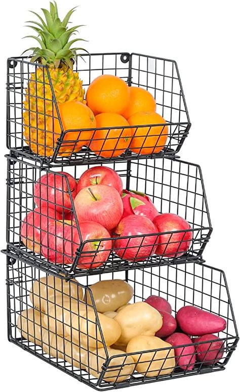 Potato Onion Storage, Produce Basket, Wire Wall Basket, Basket For Kitchen, Cup Organizer, Onion Storage, Produce Baskets, Tiered Fruit Basket, Snack Organizer