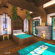 Conversation Pit Minecraft, Minecraft House Interior Bedroom, Cottagecore Minecraft Decor, Minecraft Bedrock House Ideas, Minecraft Speakeasy, Minecraft Bedroom Builds, Minecraft Dorm Room, Minecraft House Interior Ideas Bedroom, Minecraft Staircase Design Inside